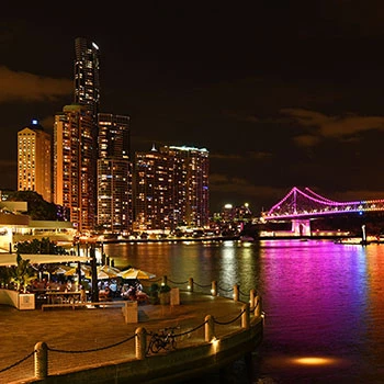 Brisbane Story Bridge with colorful lighting