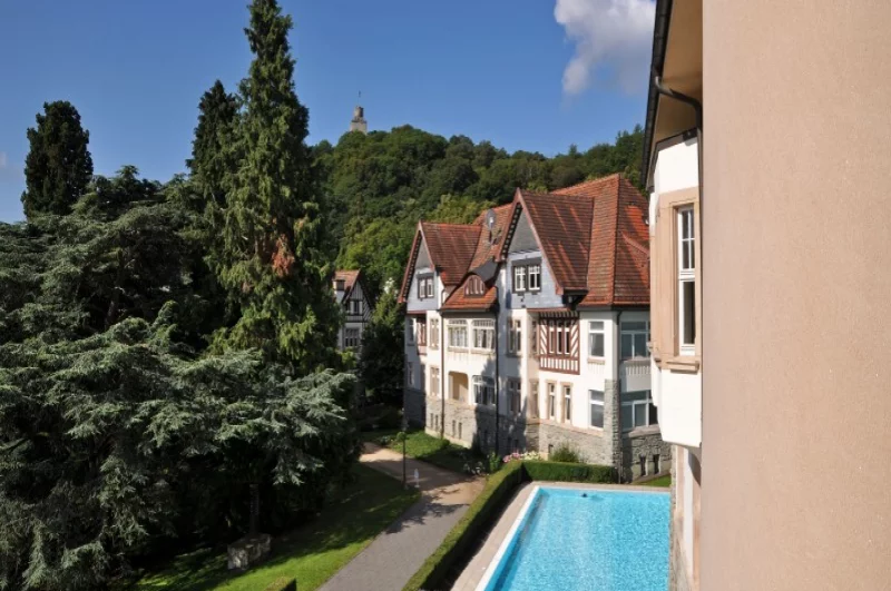 Beautiful outdoor pool with a view