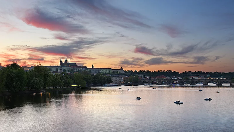 Sunset off the skyline of Prague