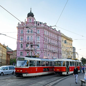 Colorful house facades in Prague