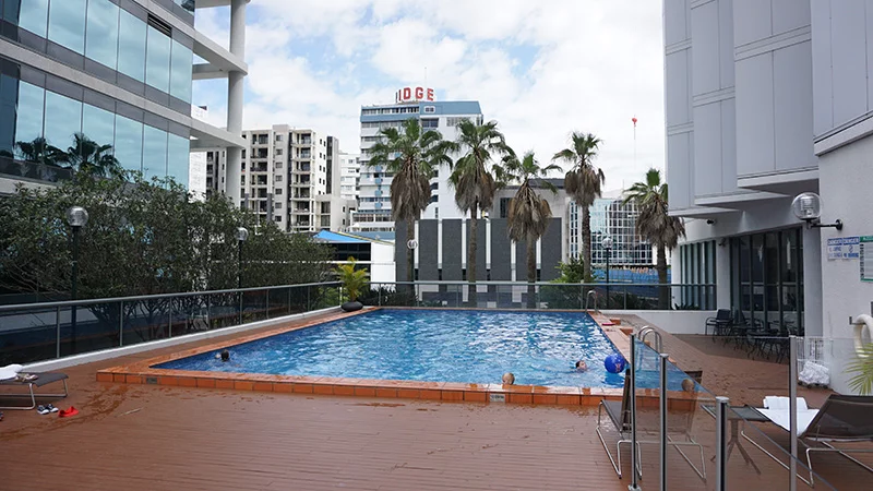 Large pool but little possibilities for sunbathing