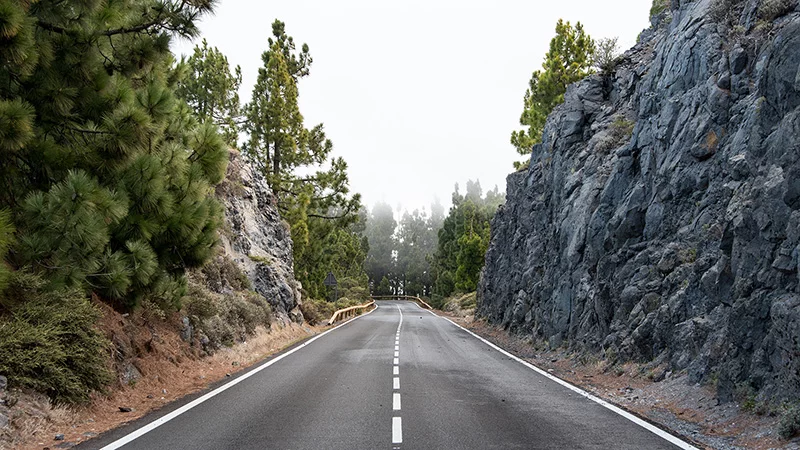 Mountain road in the fog Tenerife Spain