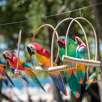 Colorful wooden parrots