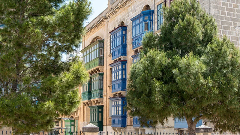 Colorful wooden balconies in Valletta