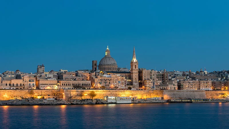 Valletta skyline at night