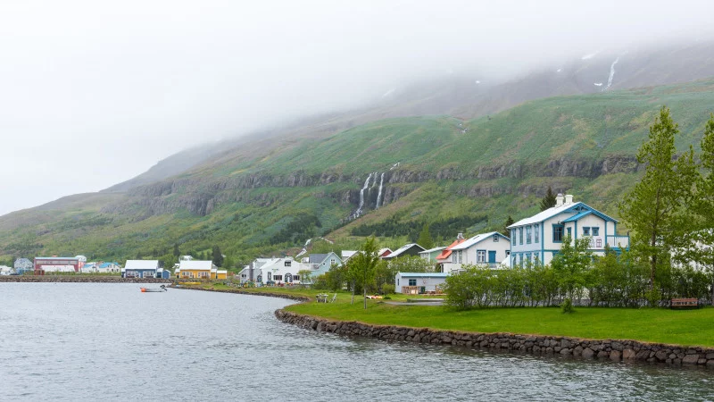 Houses by the lake in Seydisfj rdur