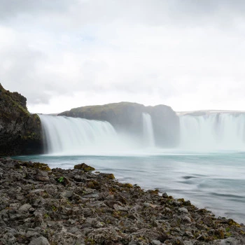 Godafoss waterfall from the shore