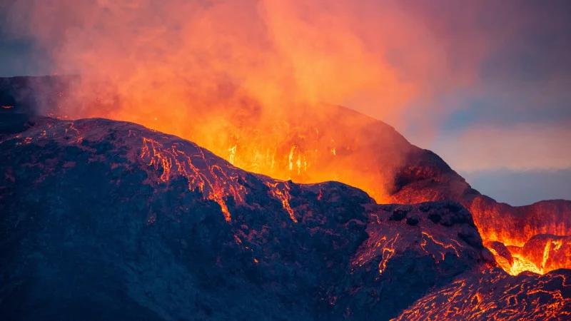 Glowing volcanic crater