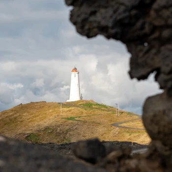 Rock with Reykjanes Lighthouse