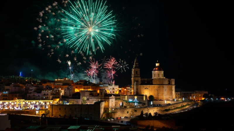 Mellieha skyline with fireworks