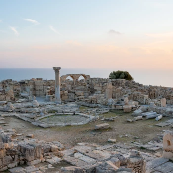 Excavation in Kourion at sunset