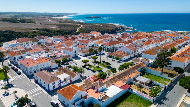 Aerial view of Porto Covo with Atlantic coast Aerial view of Porto Covo with Atlantic coast