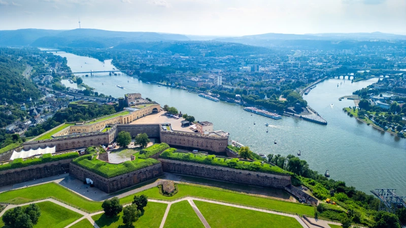 Ehrenbreitstein Fortress with Deutsches Eck Ehrenbreitstein Fortress with Deutsches Eck