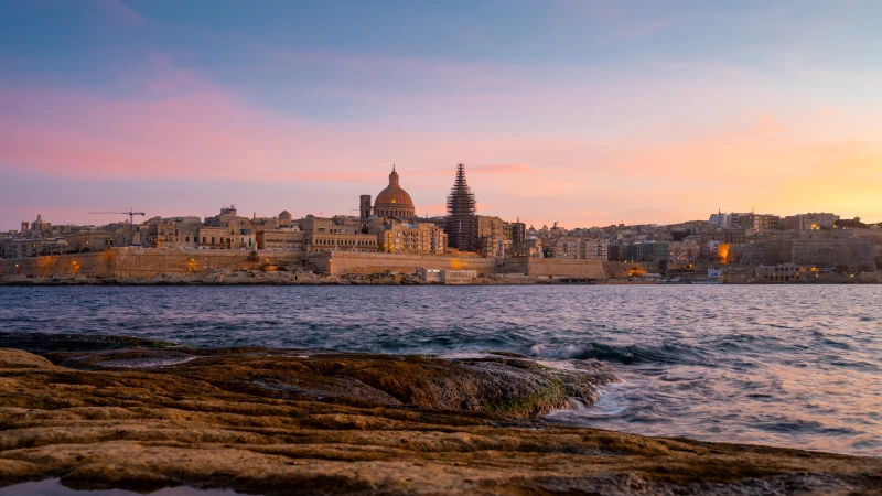 Valletta skyline from Tigne beach