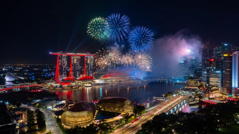 Colorful fireworks Singapore Marina Bay