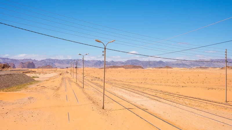 Schienen im Sand am Wadi Rum Bahnhof Schienen im Sand am Wadi Rum Bahnhof