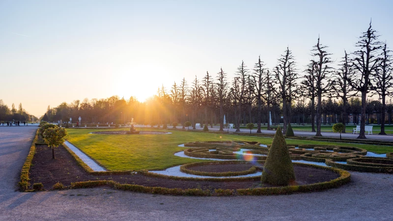 Castle garden at sunset Castle garden at sunset