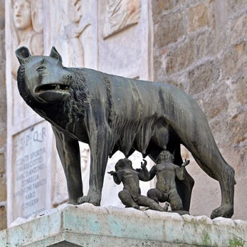 Rome founder Romulus and Remus with wolf