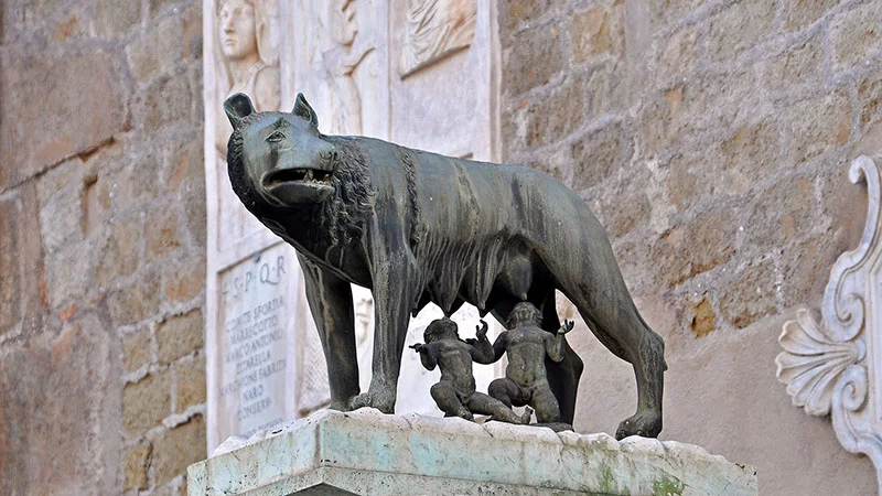 Rome founder Romulus and Remus with wolf