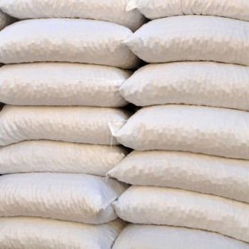 White grain bags on a stack